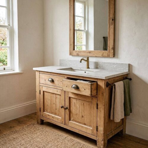 rustic pine vanity unit in country room